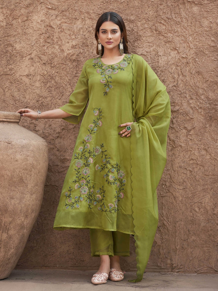 Lime-Green-Organza-Multi-Color-A-Line-3-Piece-Kurta-Set