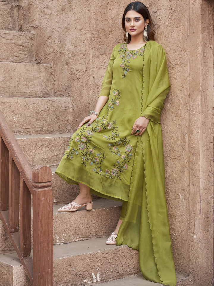 Lime-Green-Organza-Multi-Color-A-Line-3-Piece-Kurta-Set