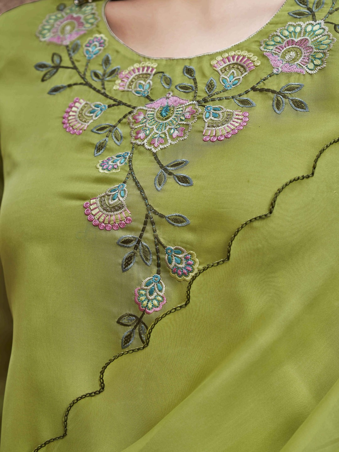 Lime-Green-Organza-Multi-Color-A-Line-3-Piece-Kurta-Set