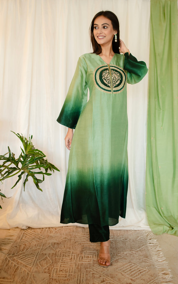 Shaded-Green-Silk-Ombre-2-Piece-Kurta-Set