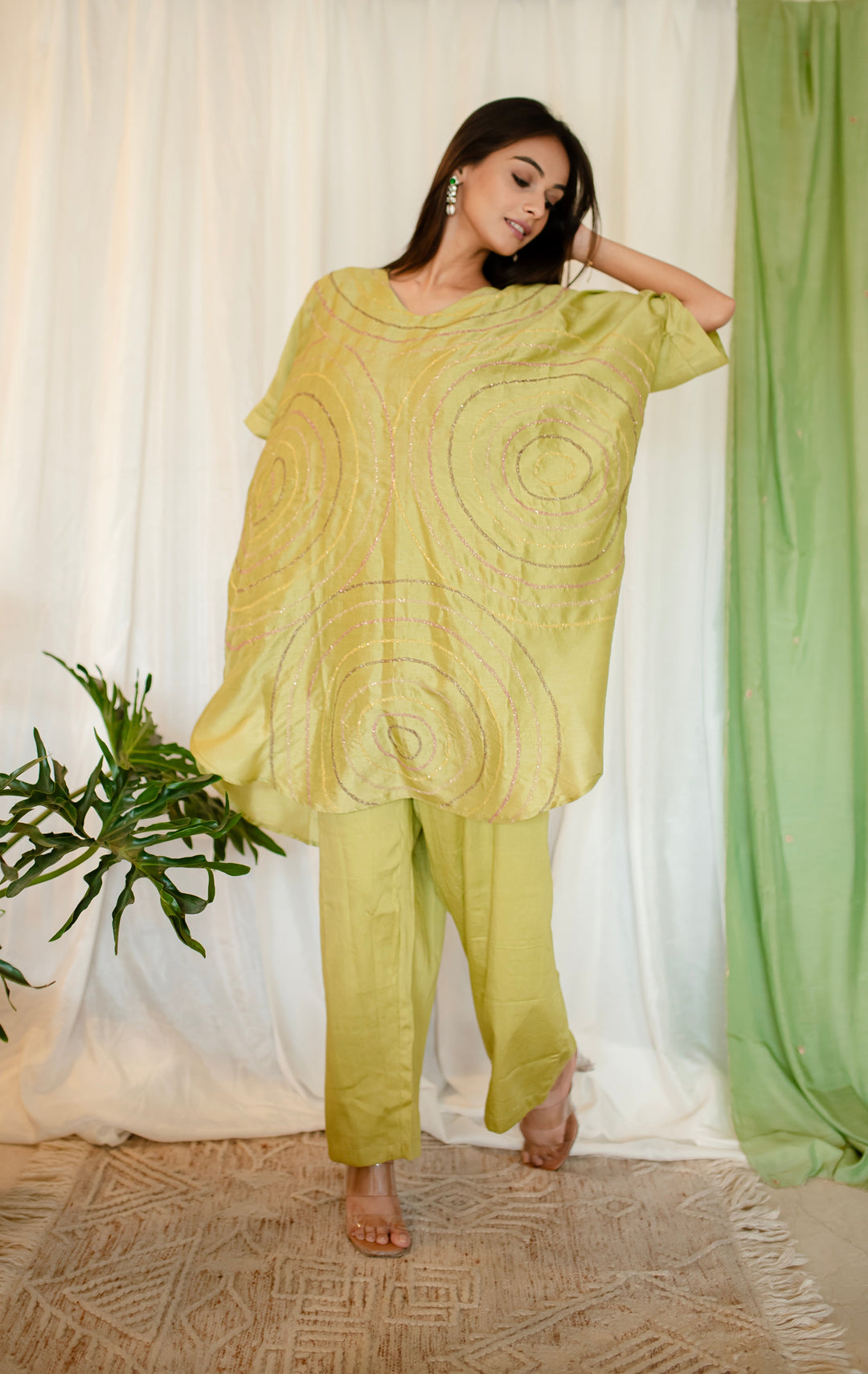 Lime-Green-Silk-Thread-&-Zari-Work-Co-Ord-Set