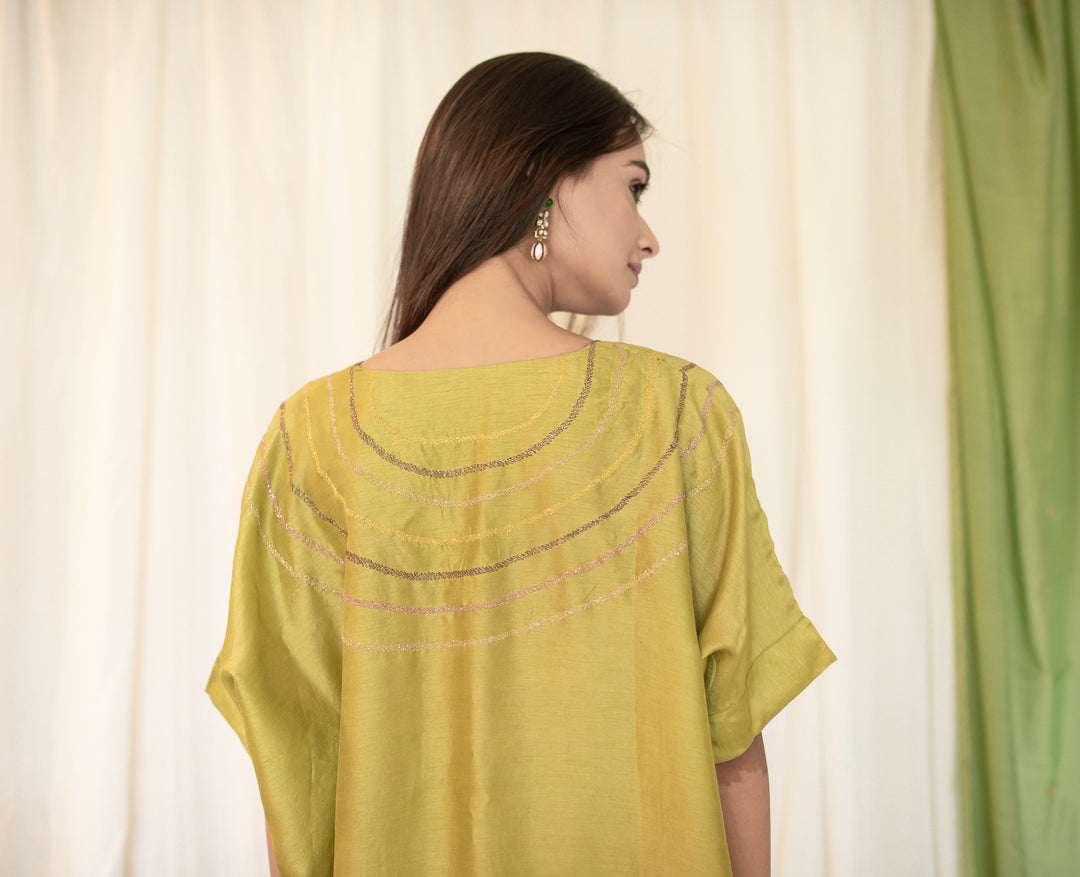 Lime-Green-Silk-Thread-&-Zari-Work-Co-Ord-Set