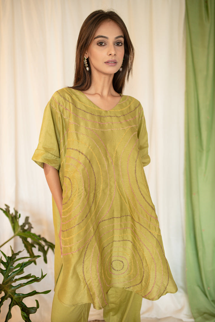 Lime-Green-Silk-Thread-&-Zari-Work-Co-Ord-Set