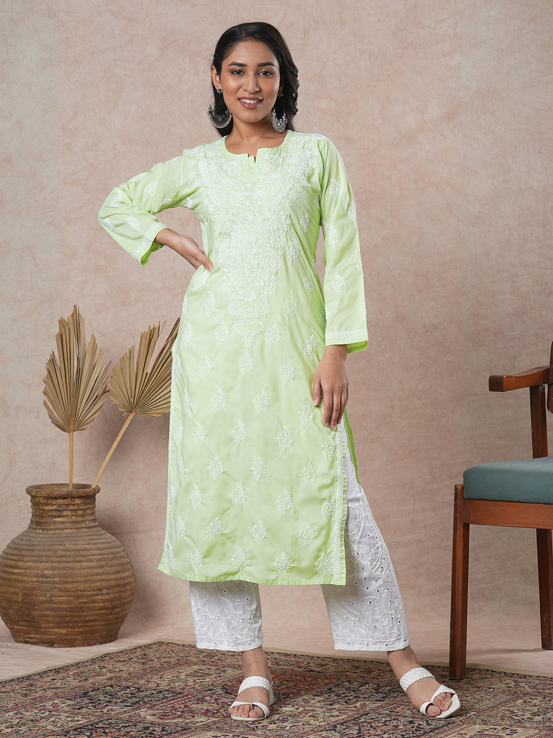 Liril-Green-Cotton-Embroidered-Chikankari-Kurta