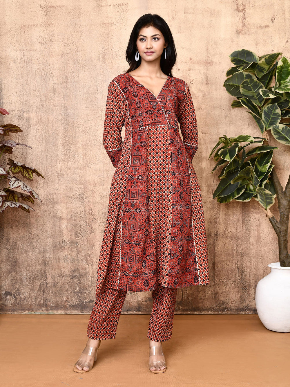 ZERESOUQ-Lissa-Red-Ajrakh-Cotton-Flared-2-Piece-Kurta-Set