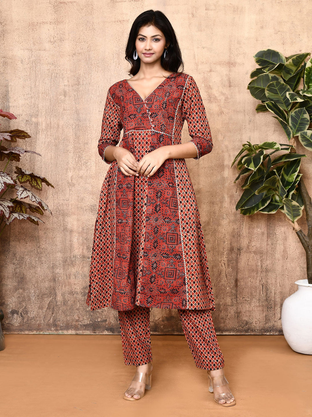 Lissa-Red-Ajrakh-Cotton-Flared-2-Piece-Kurta-Set