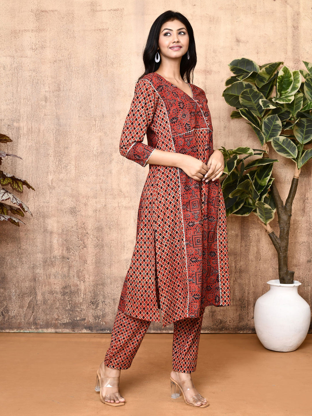 Lissa-Red-Ajrakh-Cotton-Flared-2-Piece-Kurta-Set