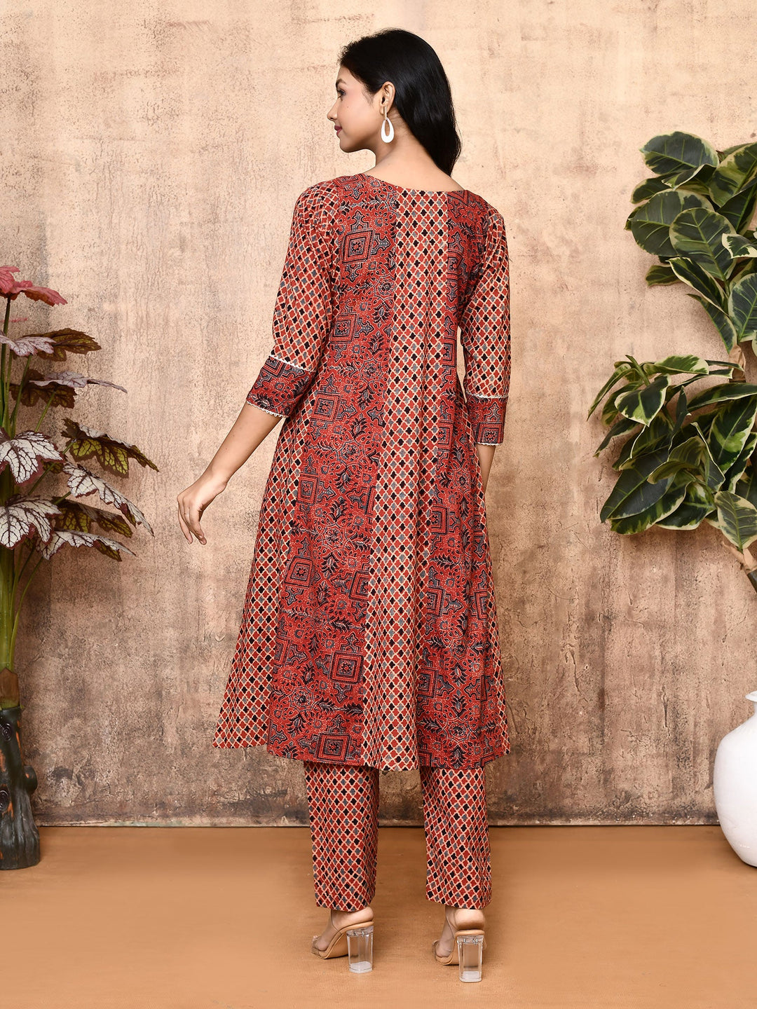 ZERESOUQ-Lissa-Red-Ajrakh-Cotton-Flared-2-Piece-Kurta-Set