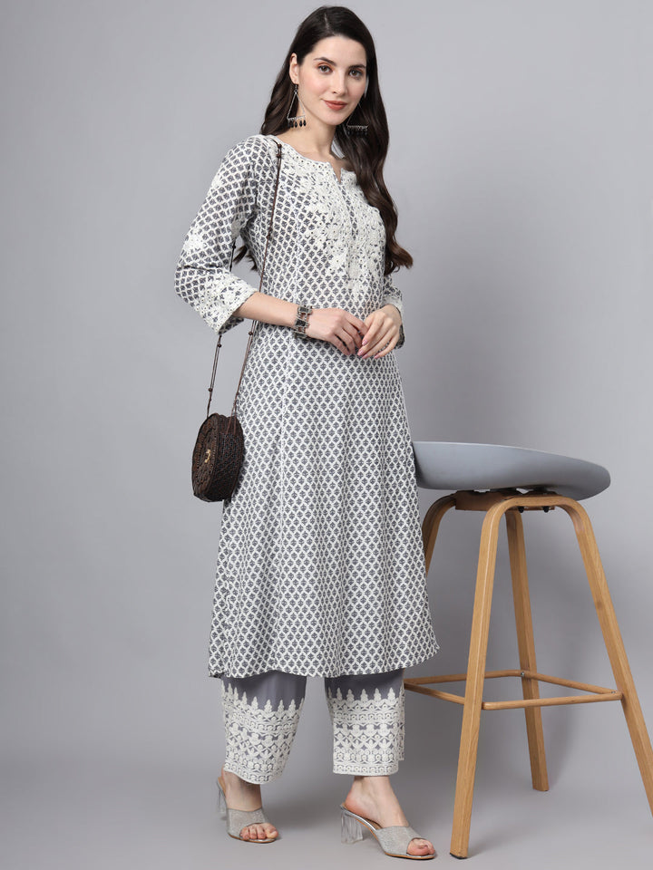 Grey-Rayon-Motif-Print-2-Piece-Kurta-Set