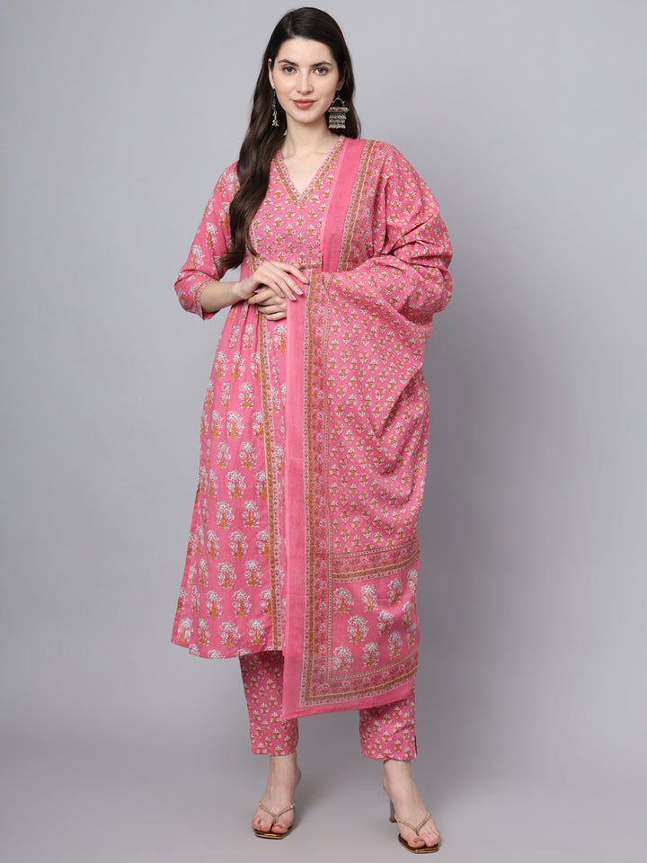 Pink-Cotton-Printed-Sequin-Work-3-Piece-Kurta-Set