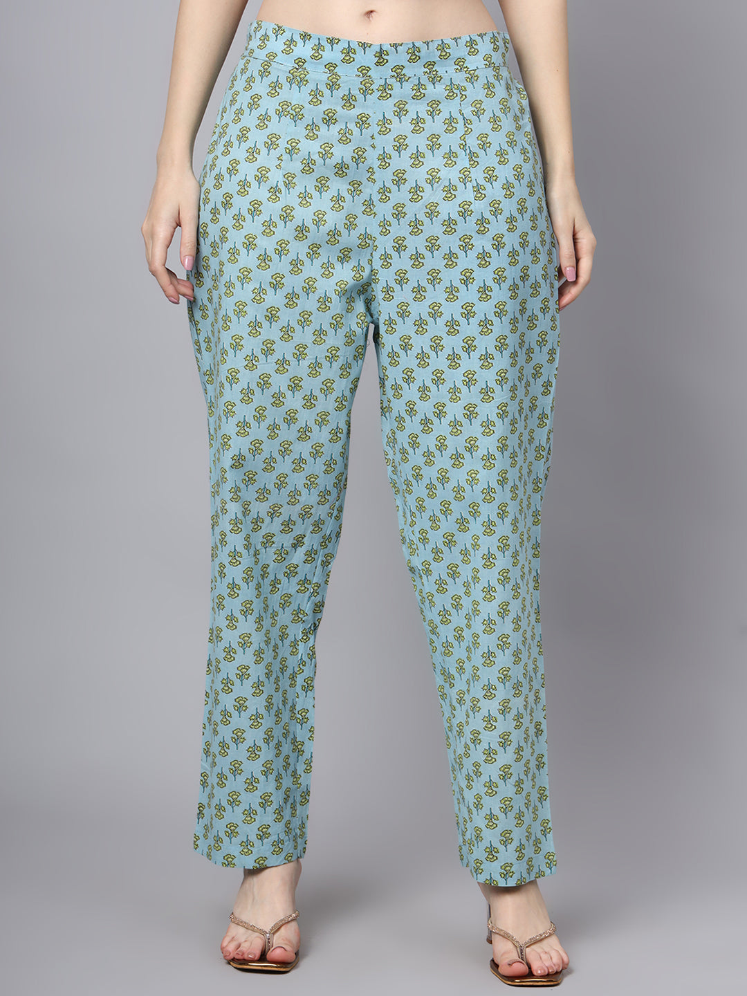 Teal-Green-&-Blue-Cotton-Floral-Printed-3-Piece-Kurta-Set