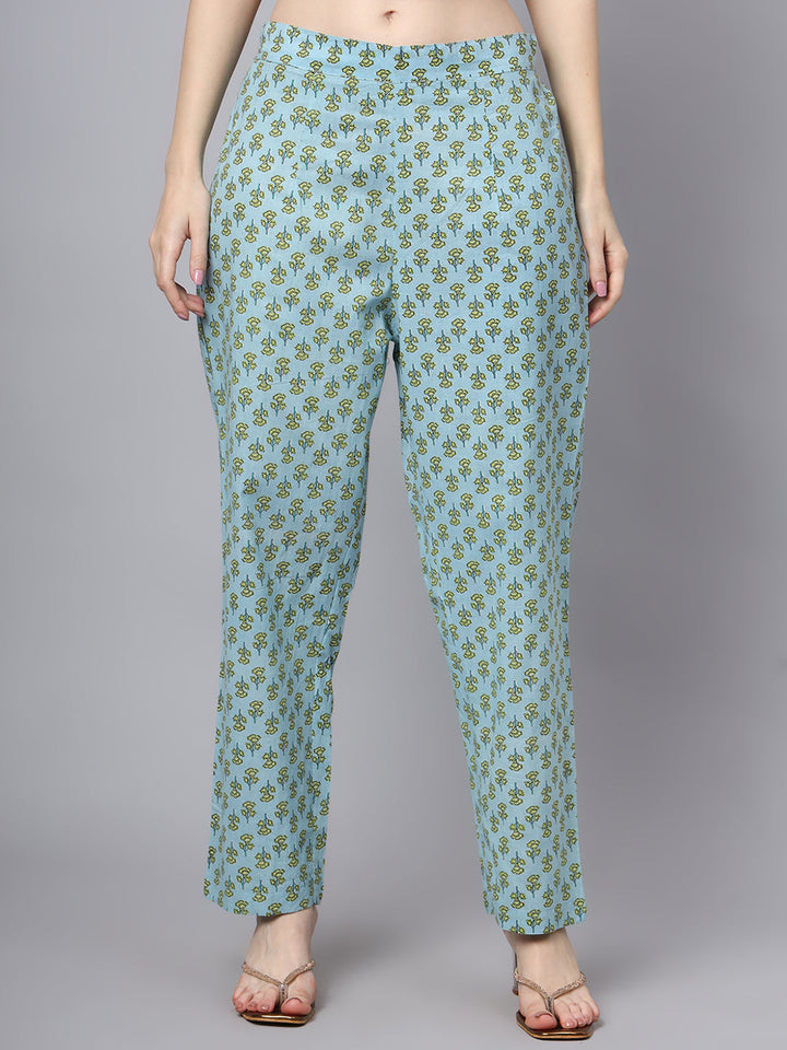 Teal-Green-&-Blue-Cotton-Floral-Printed-3-Piece-Kurta-Set