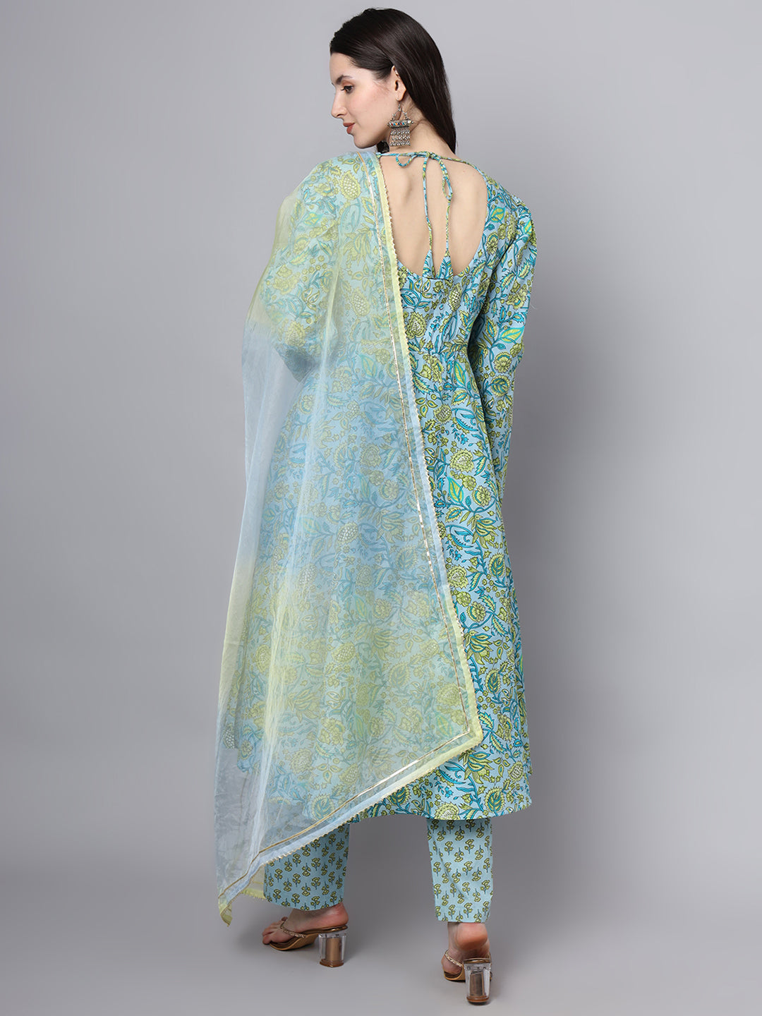 Teal-Green-&-Blue-Cotton-Floral-Printed-3-Piece-Kurta-Set