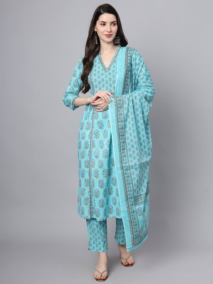 Sky-Blue-Cotton-Printed-Sequin-3-Piece-Kurta-Set