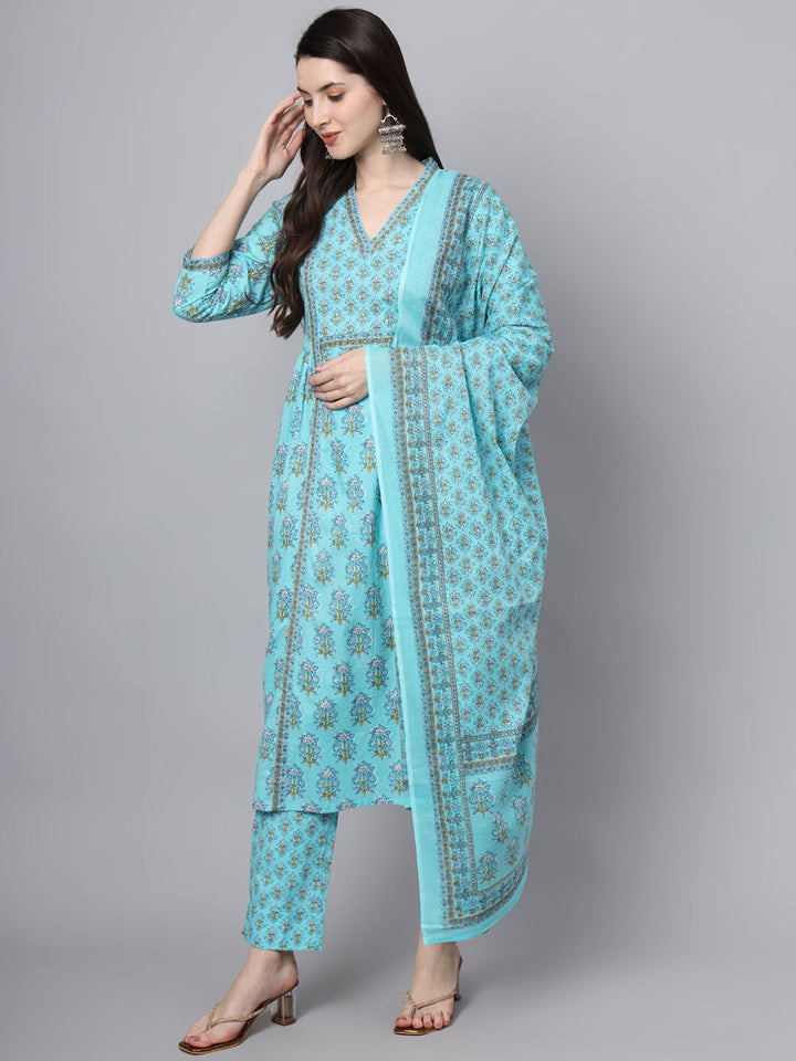 Sky-Blue-Cotton-Printed-Sequin-3-Piece-Kurta-Set