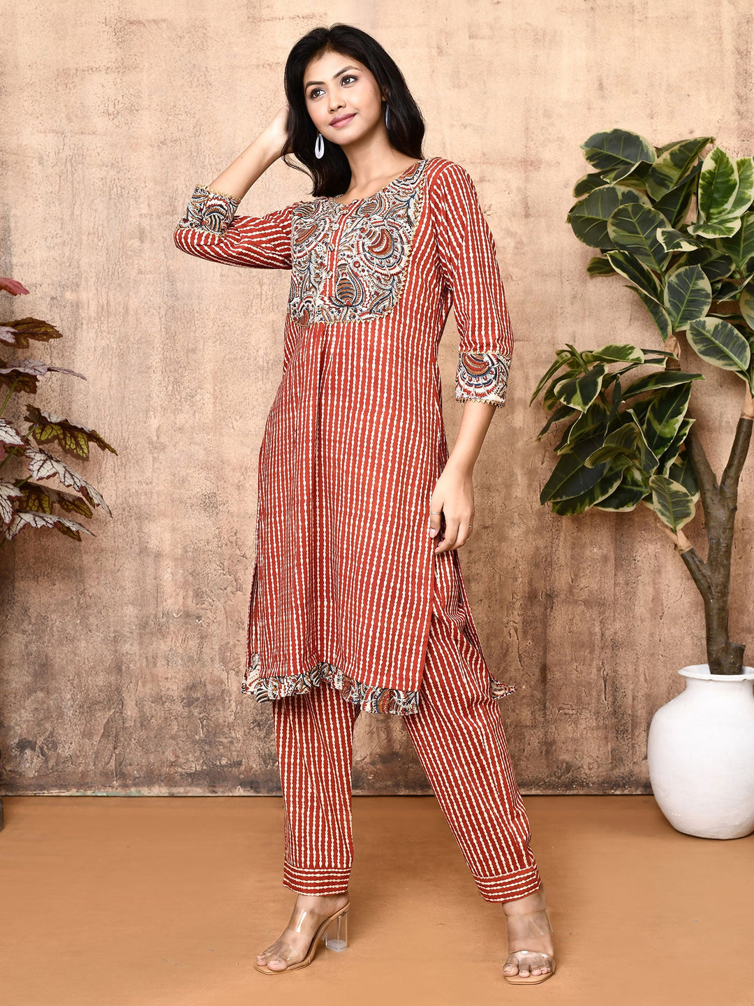 ZERESOUQ-Lyra-Red-Cotton-Bagru-Block-Print-2-Piece-Kurta-Set