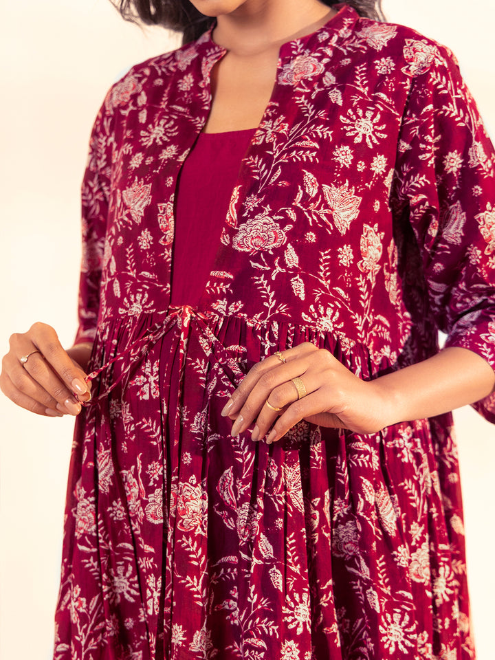 Maroon-Cotton-Floral-Printed-Dress