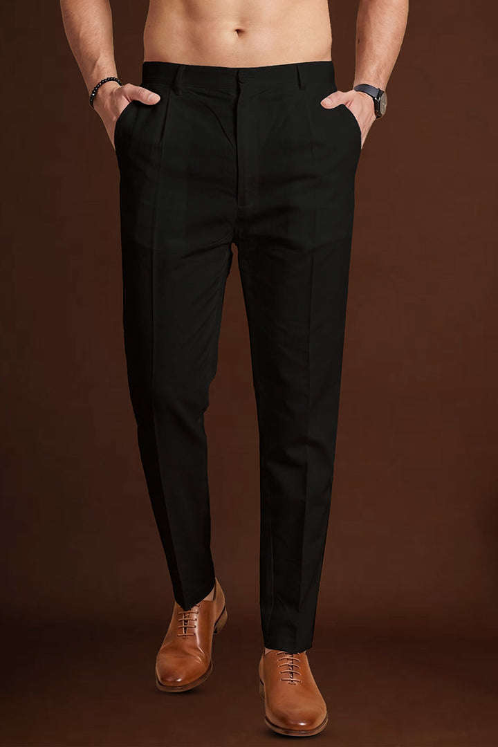 Mens Black Poly Silk Solid Ethnic Trouser