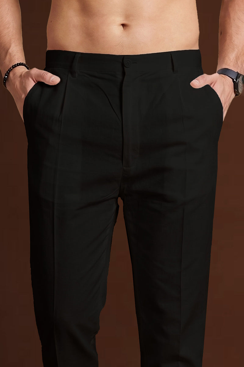 Mens Black Poly Silk Solid Ethnic Trouser