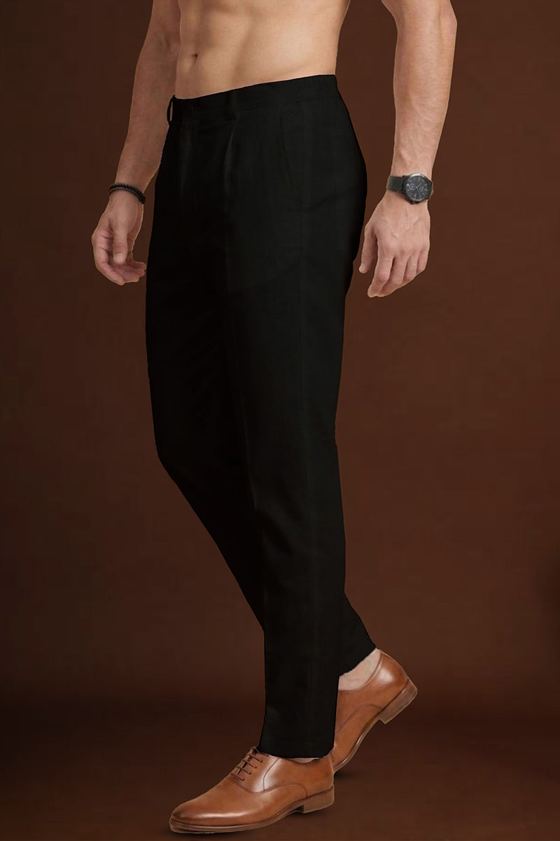 Mens Black Poly Silk Solid Ethnic Trouser