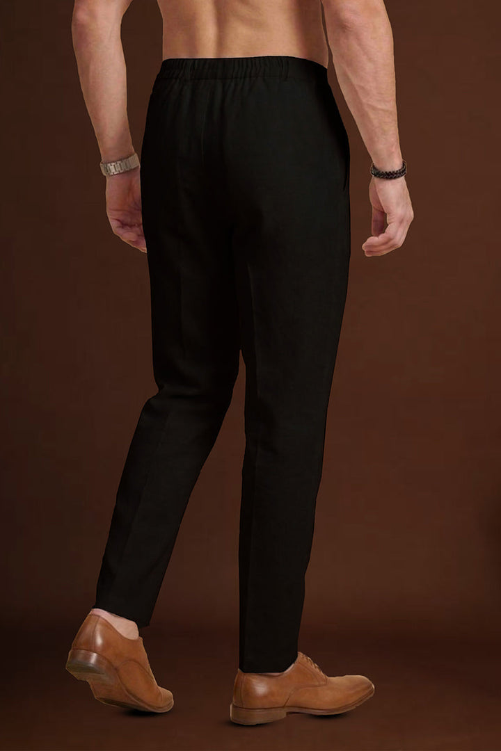 Mens Black Poly Silk Solid Ethnic Trouser