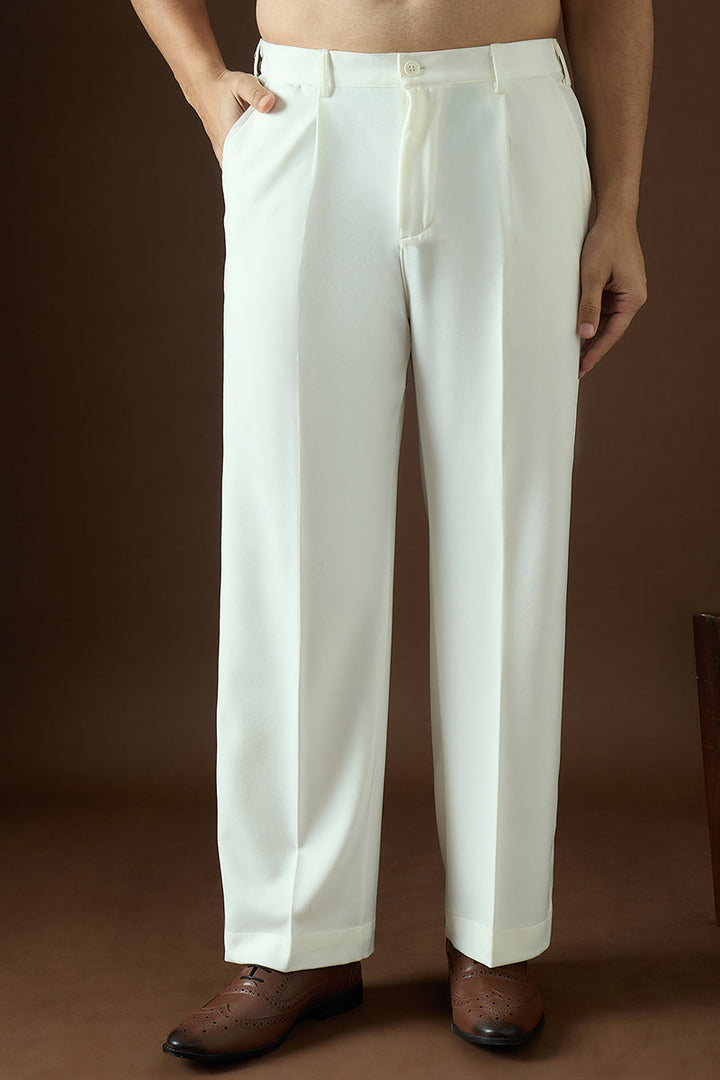 Mens White Modal Solid Regular Korean Pant