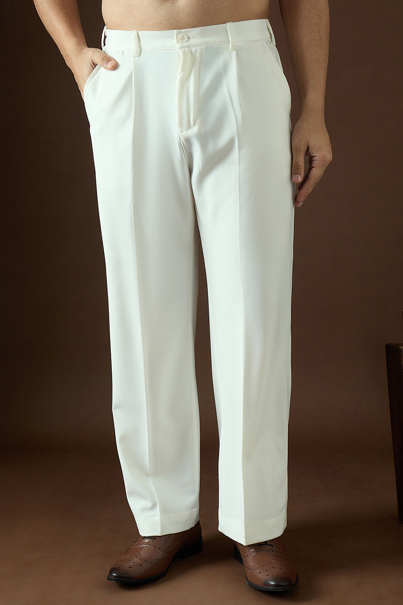 Mens White Modal Solid Regular Korean Pant