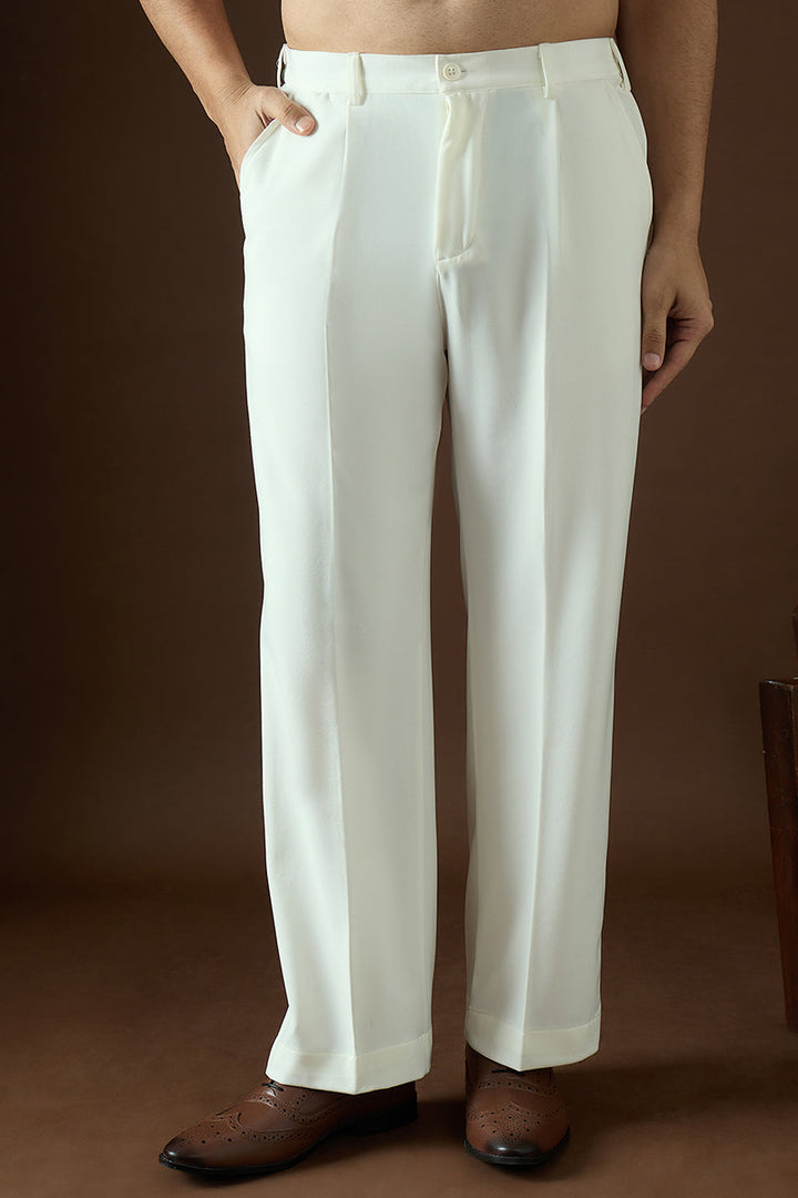 Mens White Modal Solid Regular Korean Pant