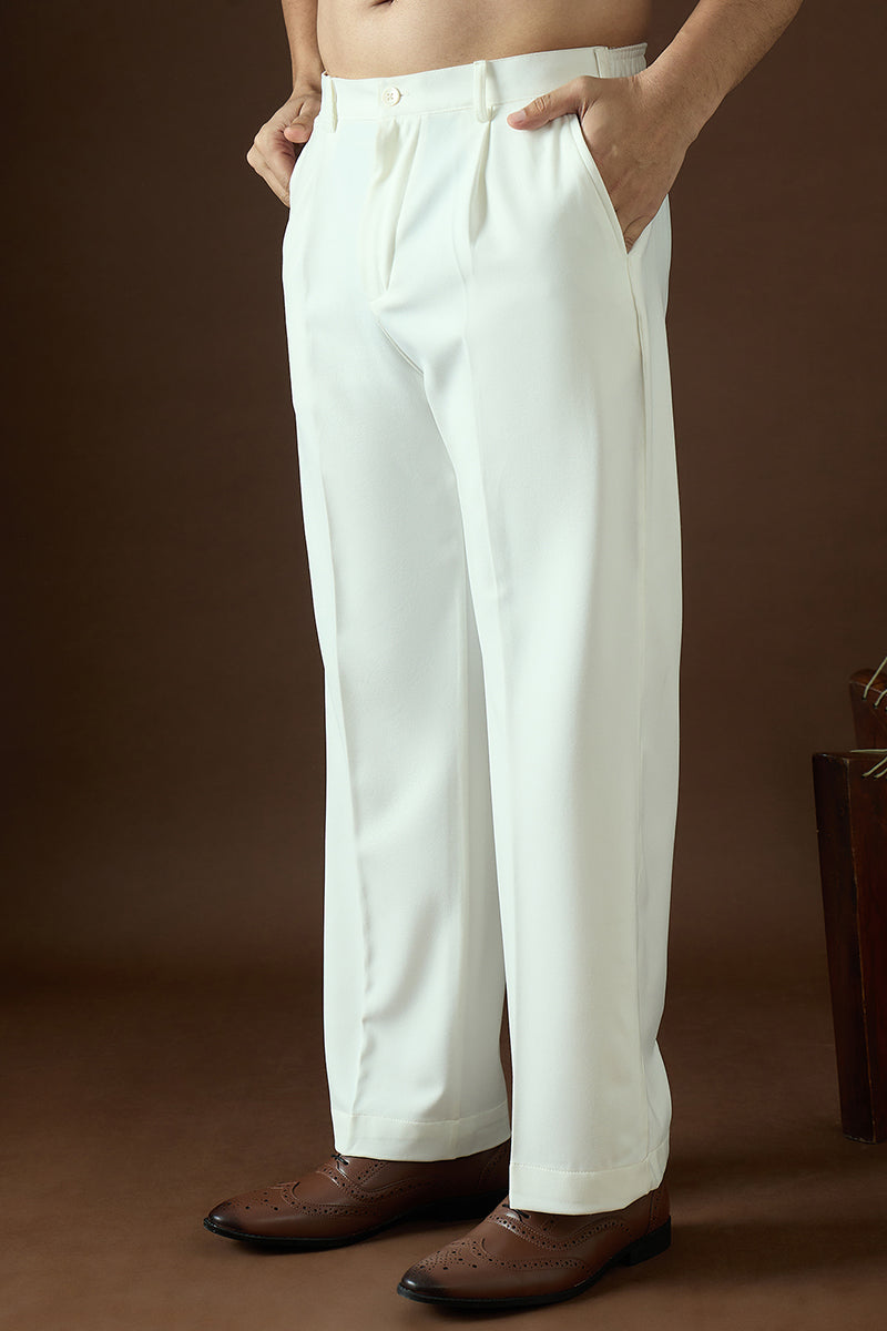 Mens White Modal Solid Regular Korean Pant