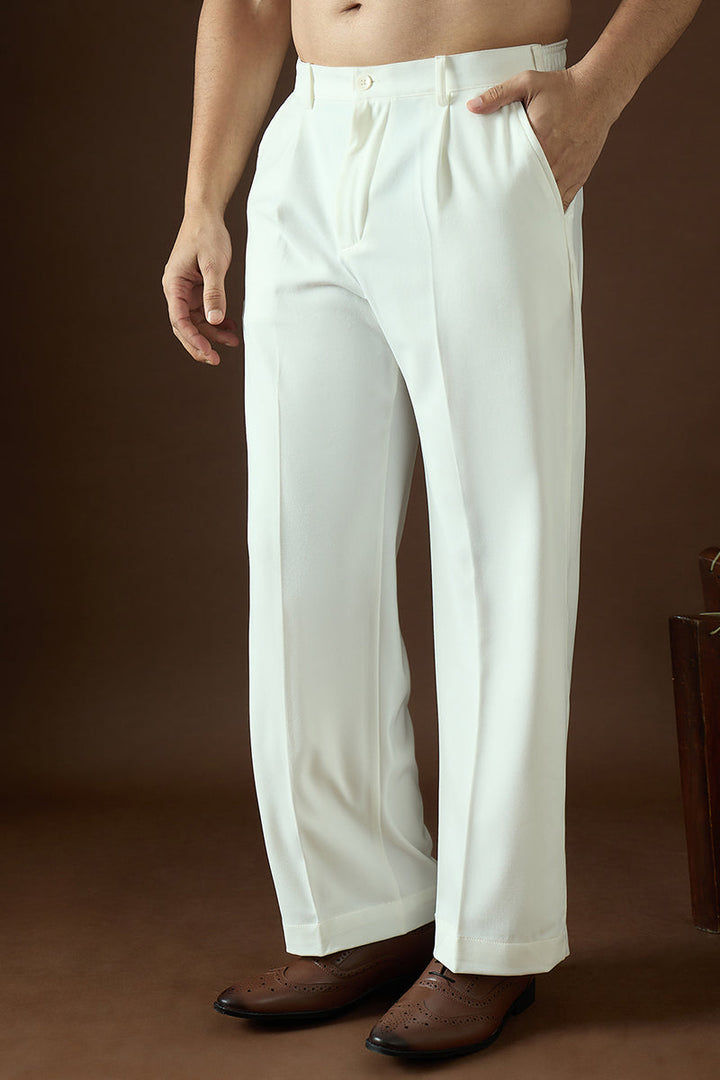 Mens White Modal Solid Regular Korean Pant