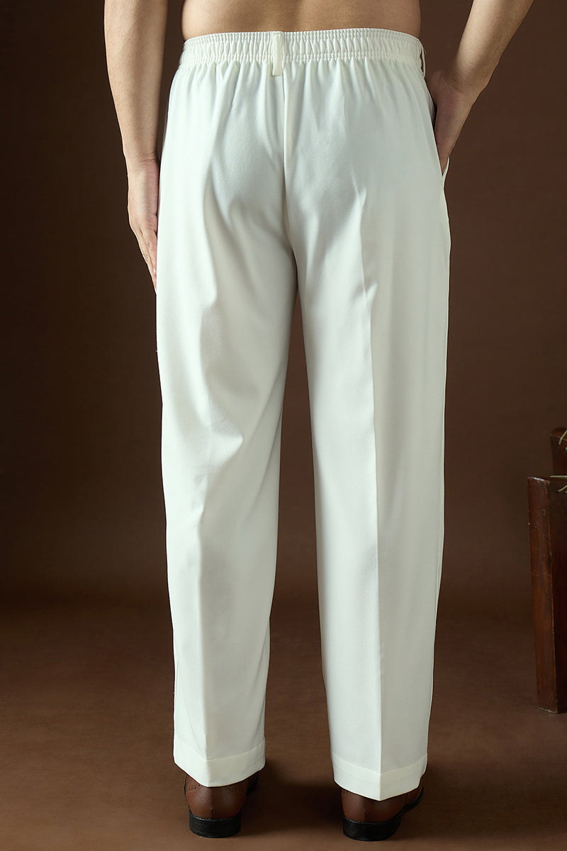 Mens White Modal Solid Regular Korean Pant