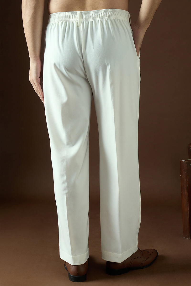 Mens White Modal Solid Regular Korean Pant