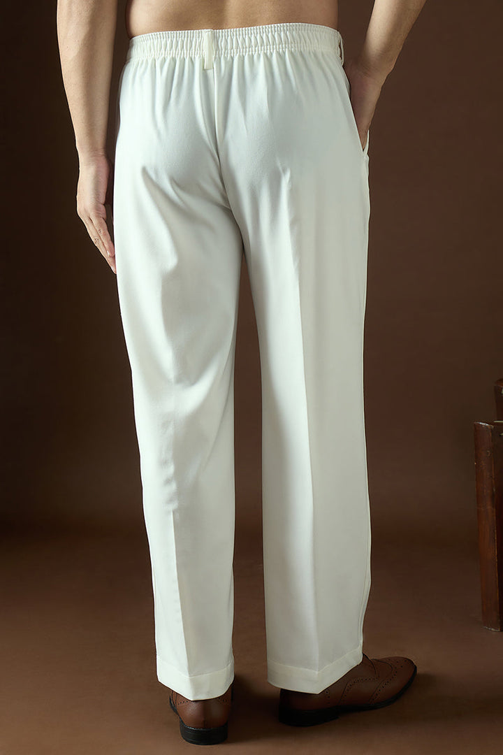 Mens White Modal Solid Regular Korean Pant