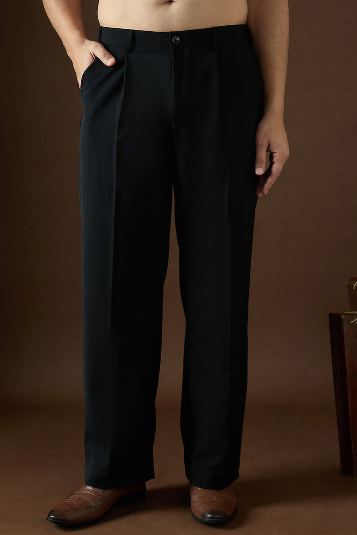 Mens Black Modal Solid Regular Korean Pant