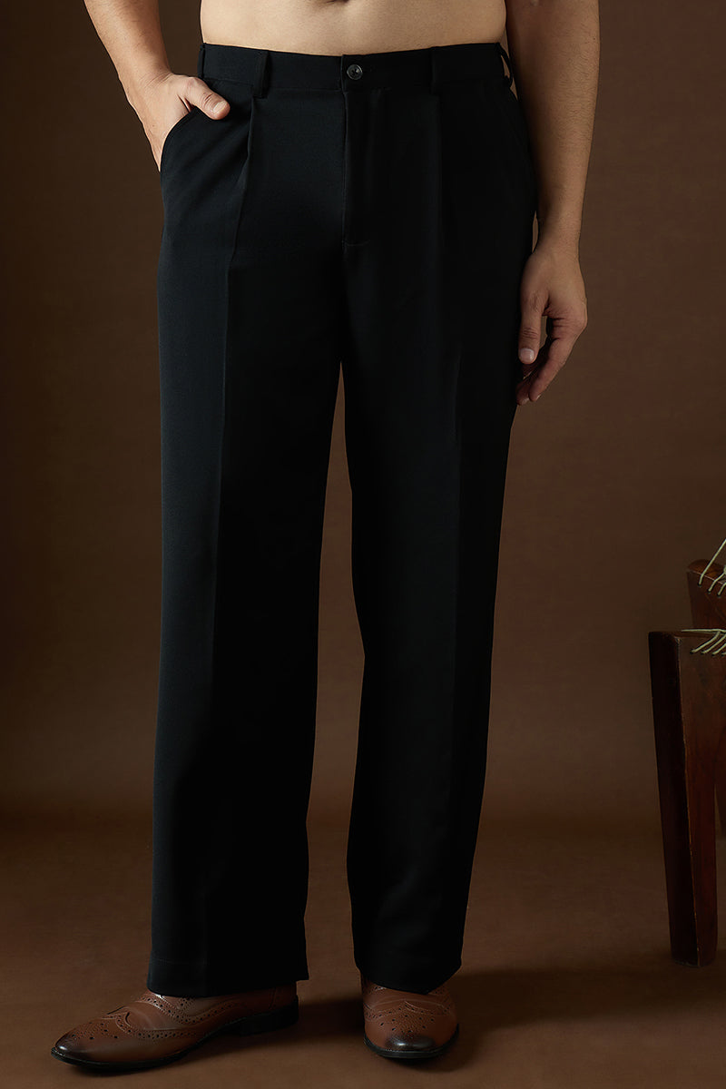 Mens Black Modal Solid Regular Korean Pant