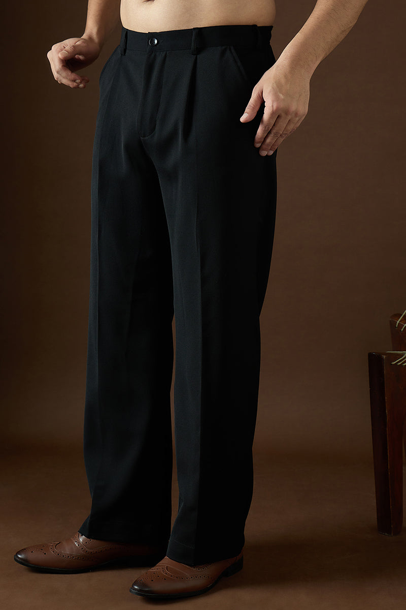 Mens Black Modal Solid Regular Korean Pant