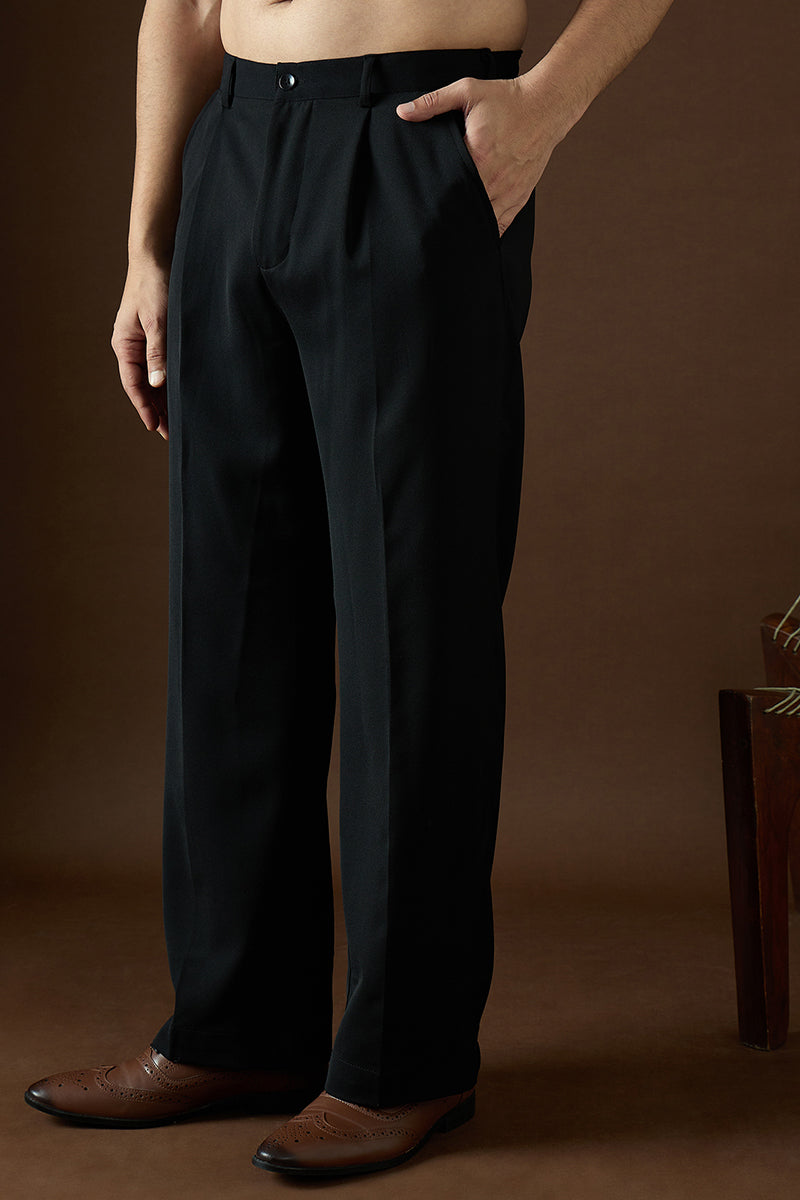 Mens Black Modal Solid Regular Korean Pant