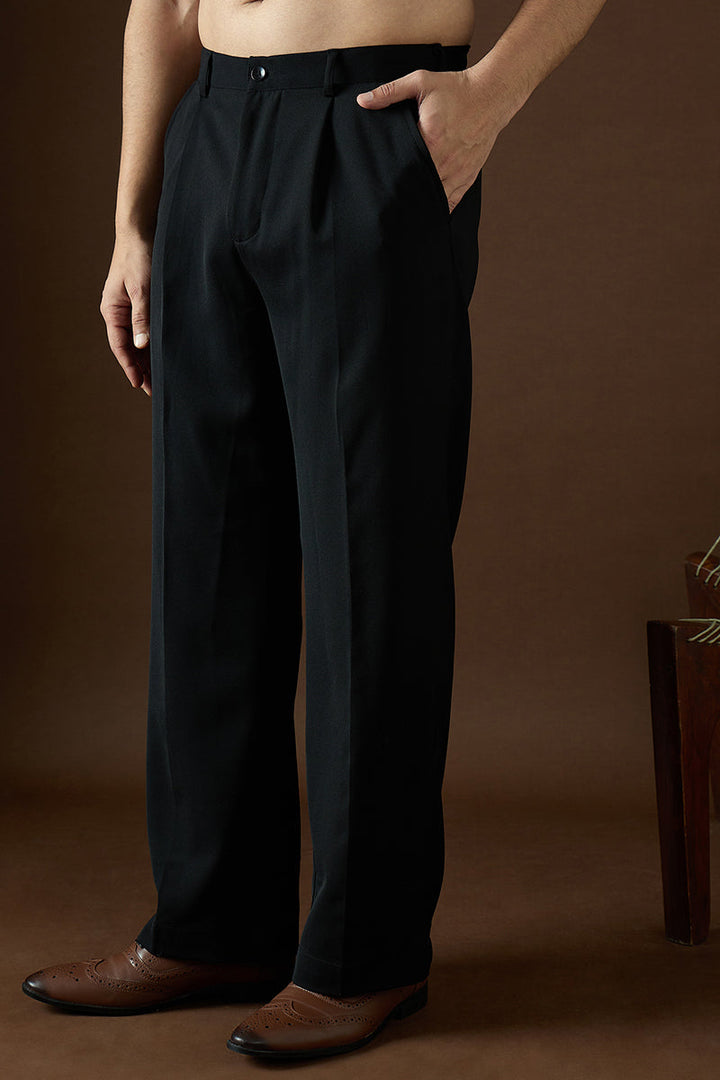 Mens Black Modal Solid Regular Korean Pant