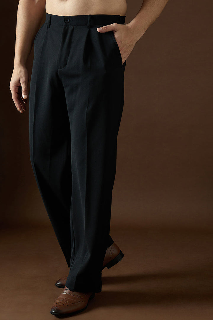 Mens Black Modal Solid Regular Korean Pant