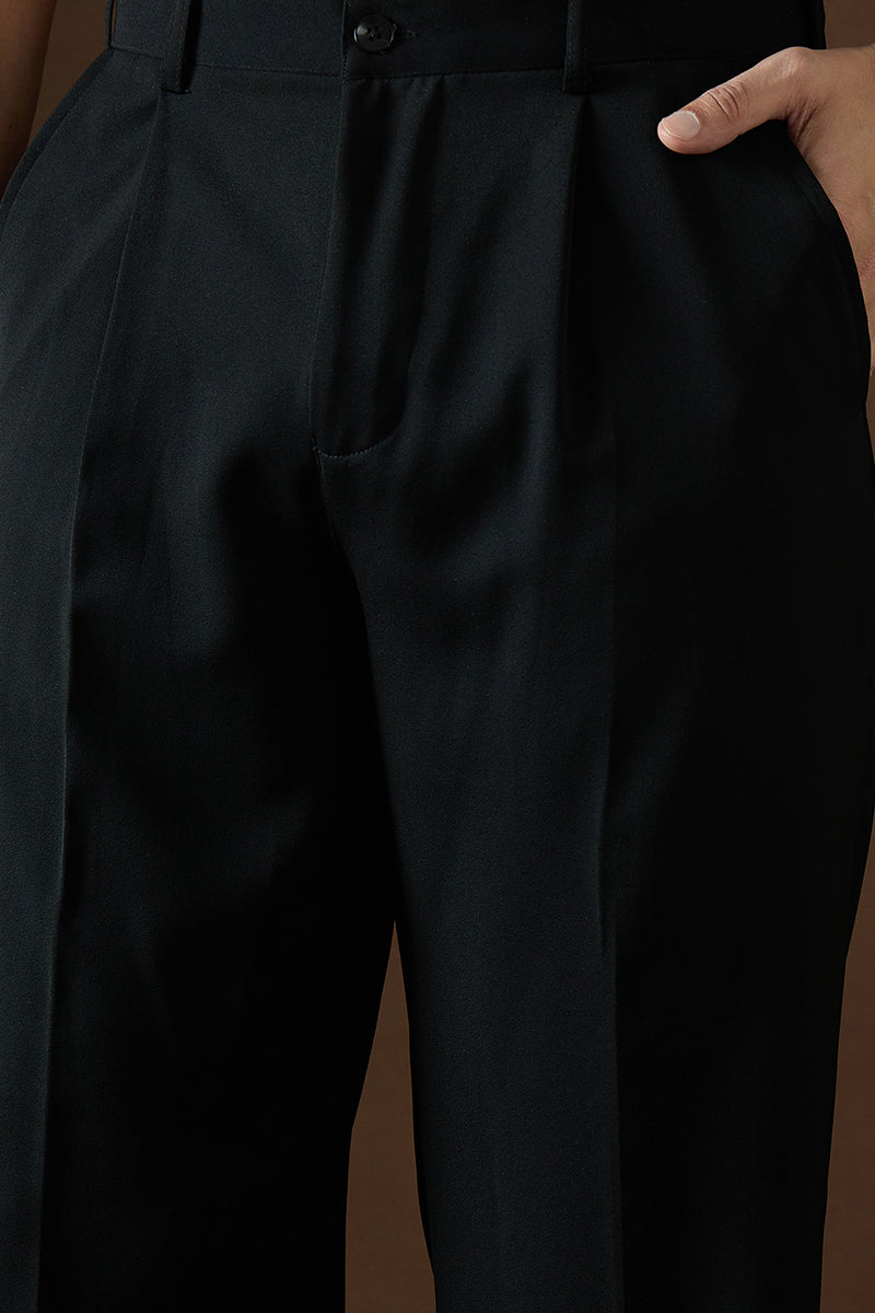 Mens Black Modal Solid Regular Korean Pant