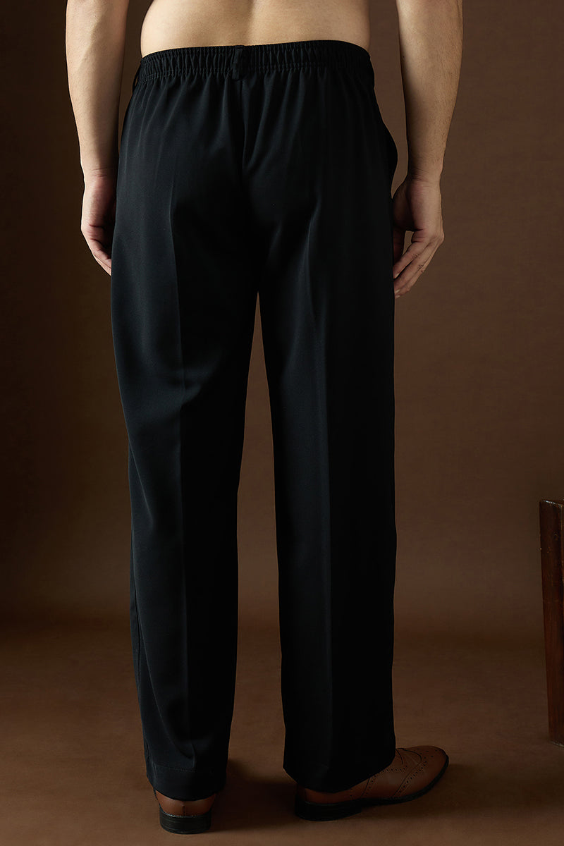 Mens Black Modal Solid Regular Korean Pant