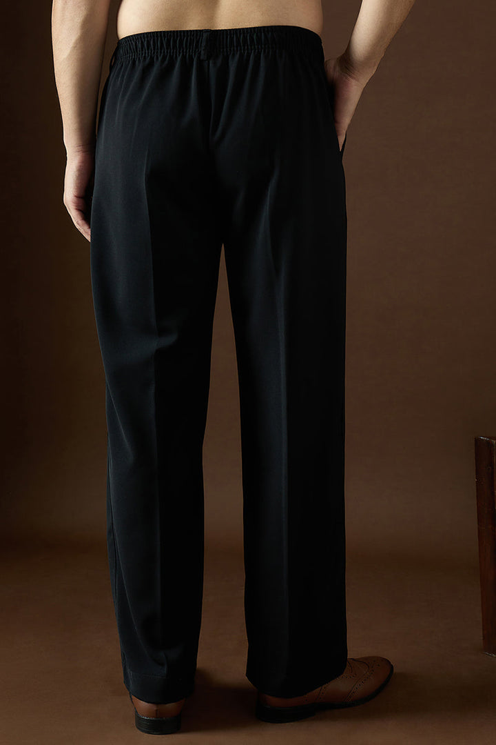 Mens Black Modal Solid Regular Korean Pant