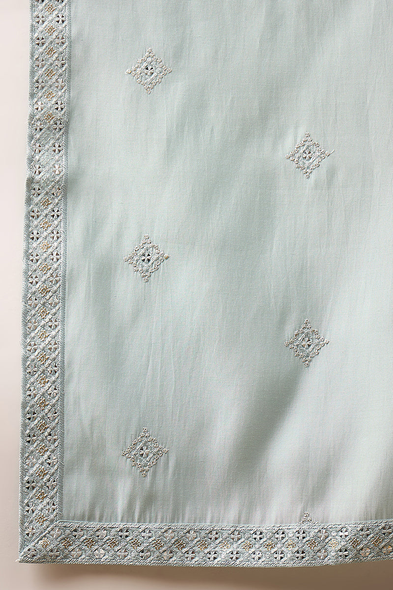 Mens Blue Silk Blend Embroidered Straight Kurta Trouser with Dupatta