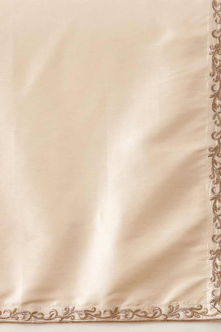 Mens Off White Silk Blend Solid Embroidered Kurta With Dupatta