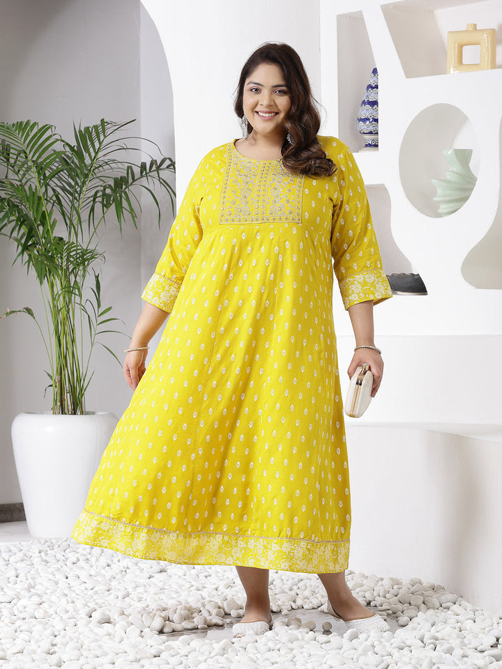 Mustard-Rayon-Embroidered-Long-Kurta-Only