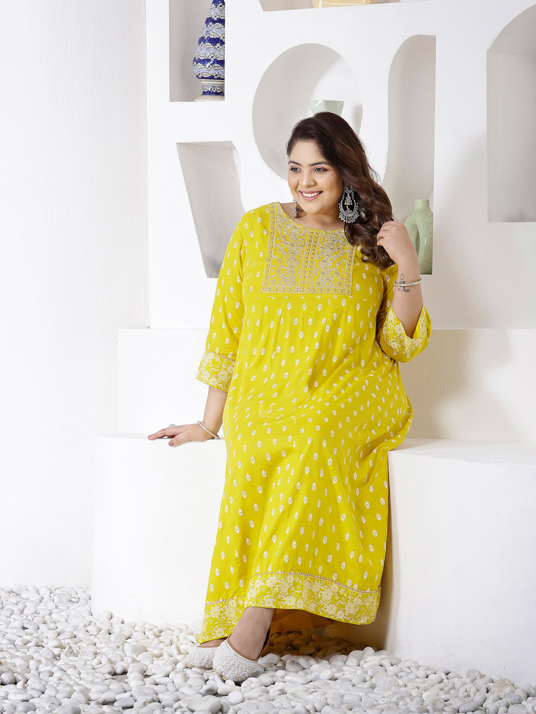 Mustard-Rayon-Embroidered-Long-Kurta-Only