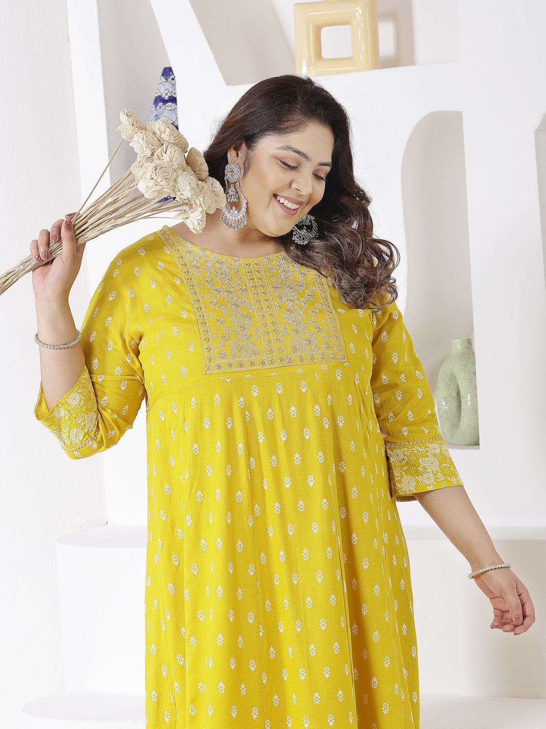 Mustard-Rayon-Embroidered-Long-Kurta-Only