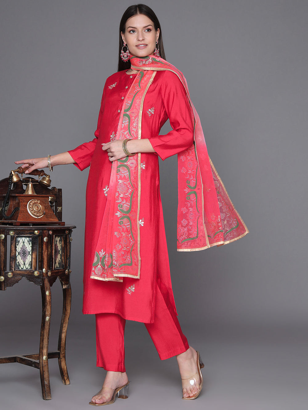 Red-Silk-Blend-Gota-Patti-3-Piece-Kurta-Set