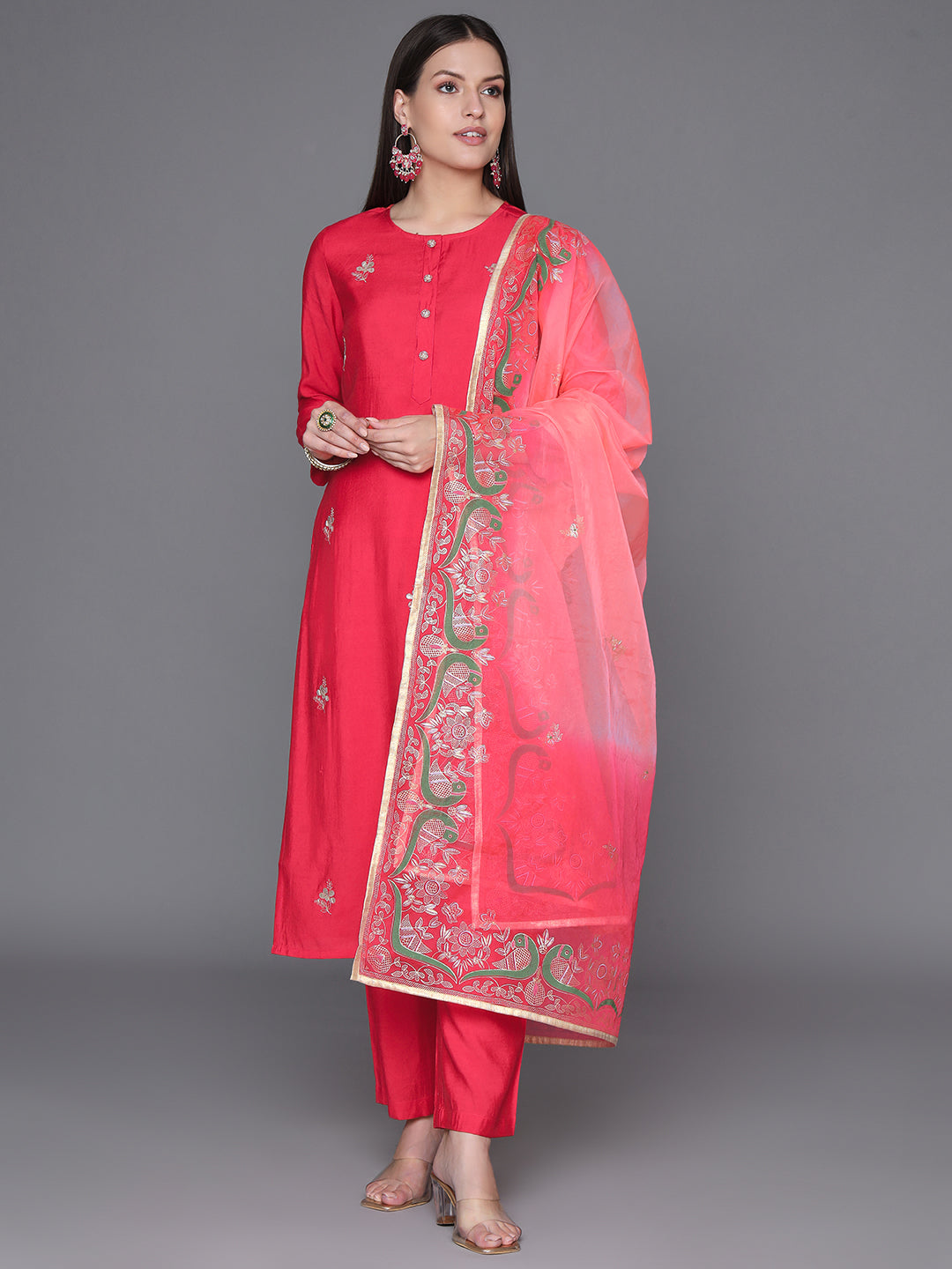 Red-Silk-Blend-Gota-Patti-3-Piece-Kurta-Set