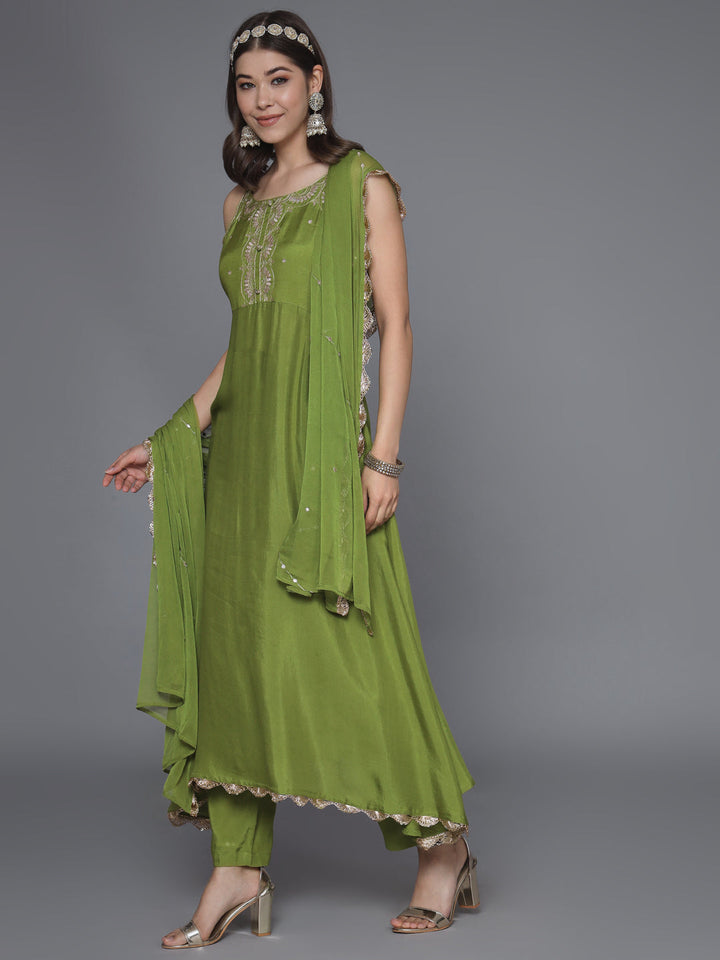 Green-Silk-Blend--Anarkali-Sequined-3-Piece-Kurta-Set